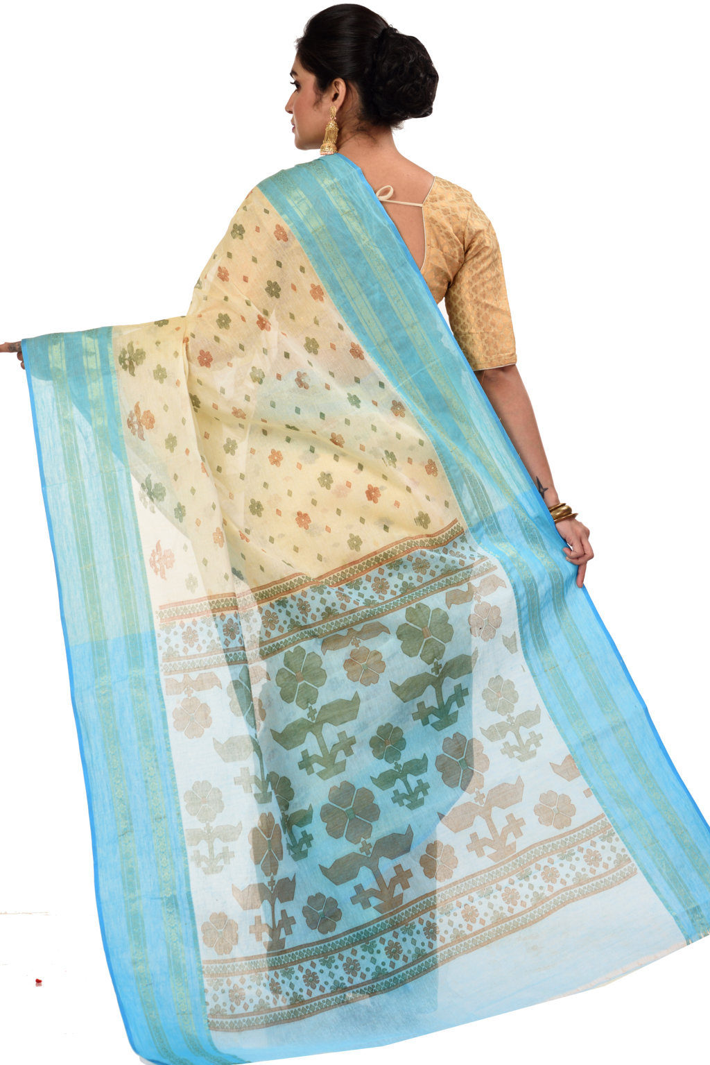 Sky Blue Pure Cotton FullBall Print Tant Saree Print (431)
